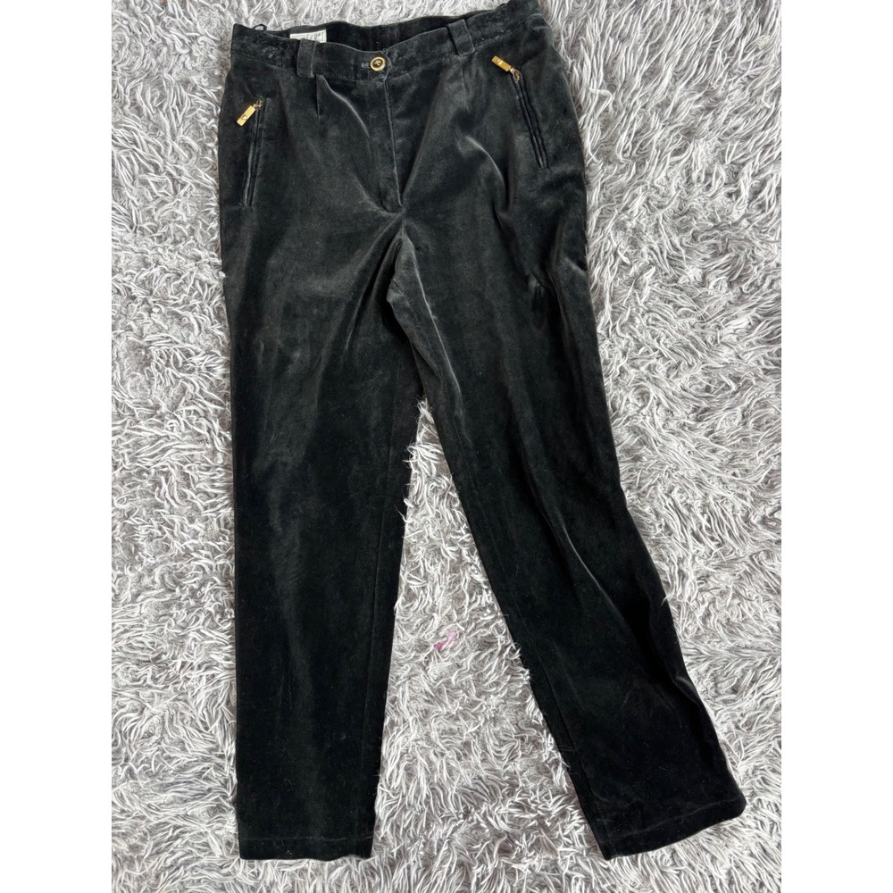 Vintage Bogner Black Velvet Trousers Gold Hardware Straight‎ Leg Pants Mens 34